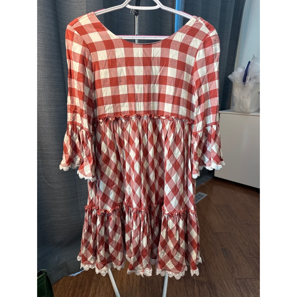 Matilda‎ Jane Red White Gingham Ruffle Tiered Bell Sleeve Dress Size 16